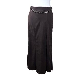 Vtg Notations Women's XL Brown Maxi Skirt Faux Suede Chain Belt Long‎ Career